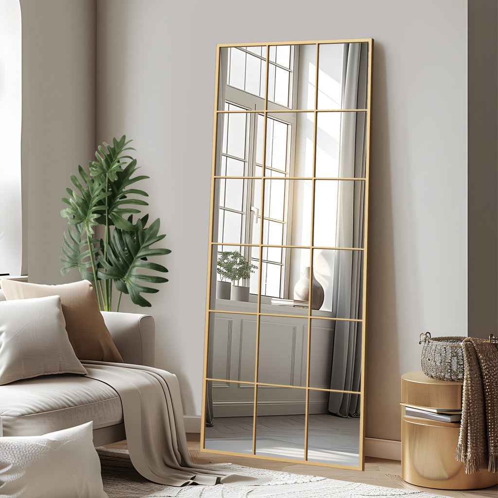 Gold Aluminum Freestanding Ornate Framed Accent Mirror