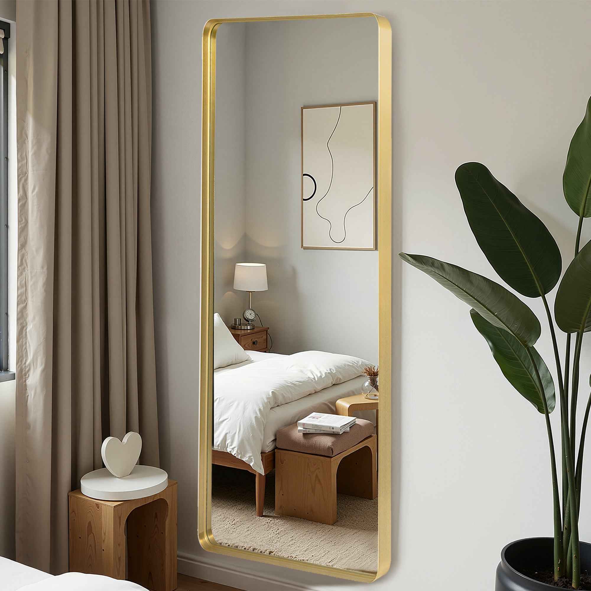 Gold Aluminum Freestanding Ornate Framed Accent Mirror