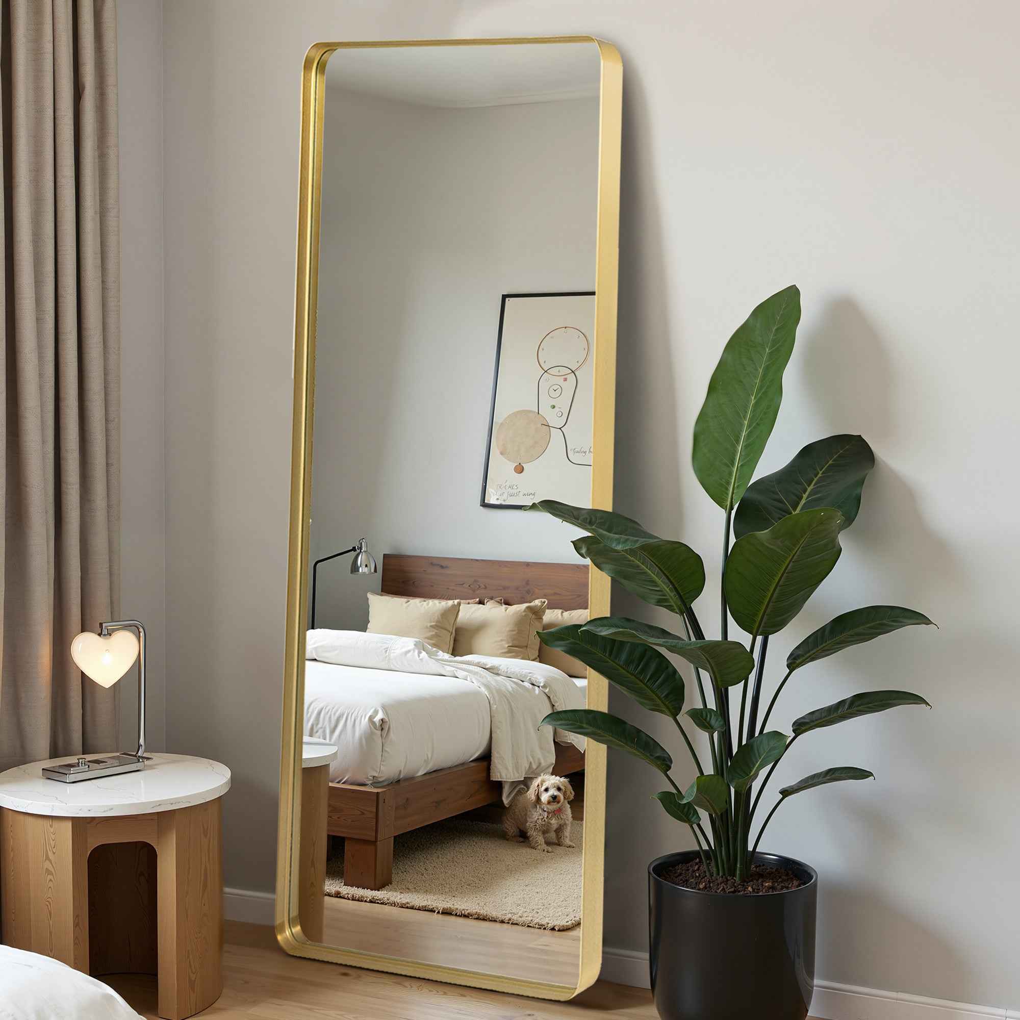 Gold Aluminum Freestanding Ornate Framed Accent Mirror