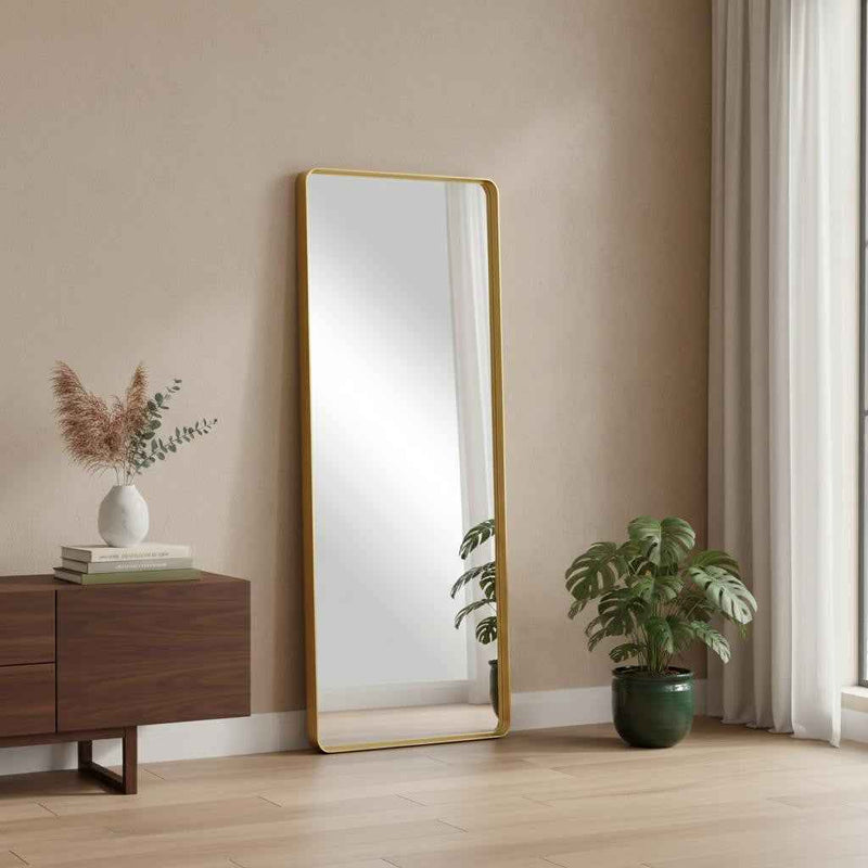 Gold Aluminum Freestanding Ornate Framed Accent Mirror