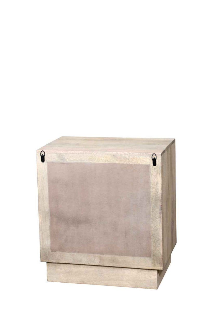 26" Gray Solid Wood Carved Abstract Two Drawer Nightstand