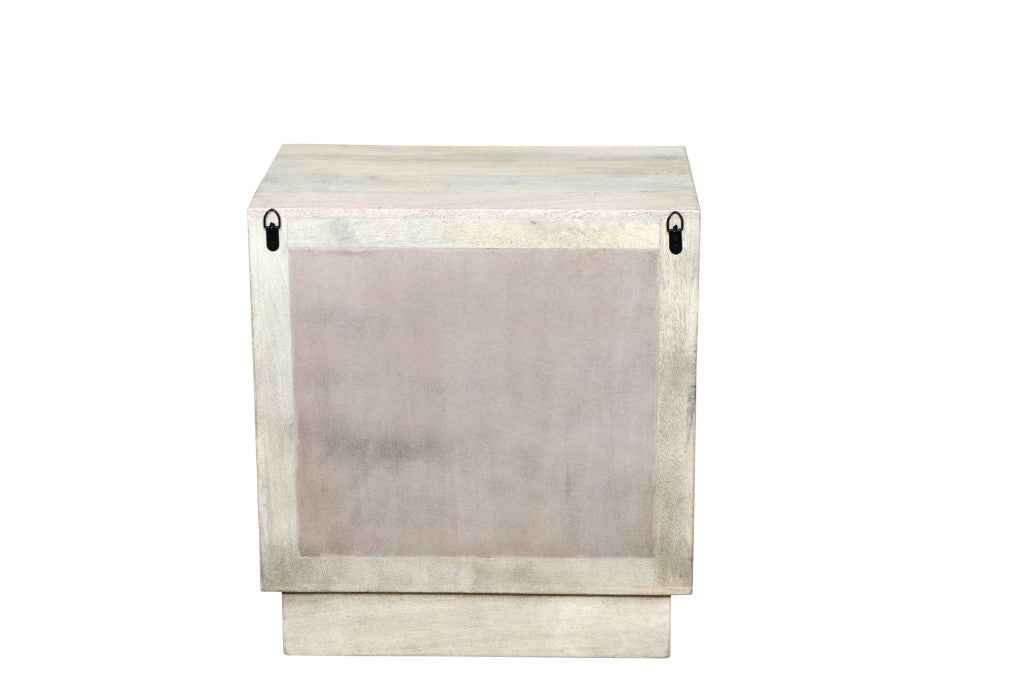 26" Gray Solid Wood Carved Abstract Two Drawer Nightstand