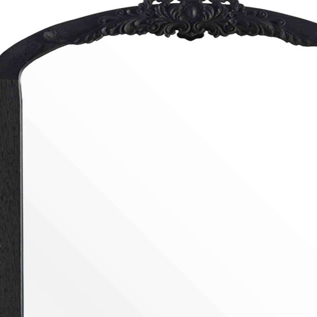 Black Wood Arch Freestanding Ornate Framed Accent Mirror