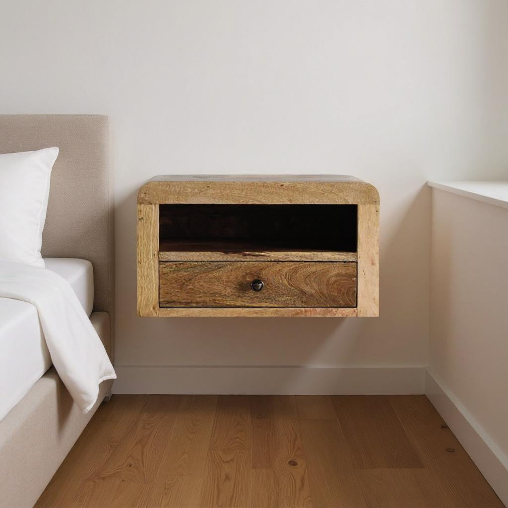 18" Brown Solid Wood One Drawer Floating Nightstand