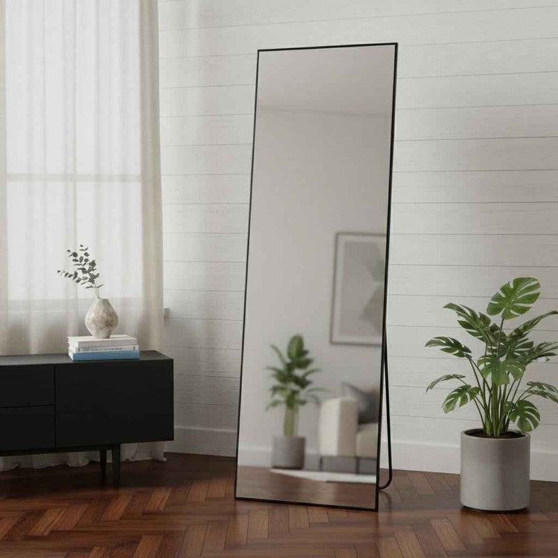 Black Aluminum Freestanding Ornate Framed Accent Mirror