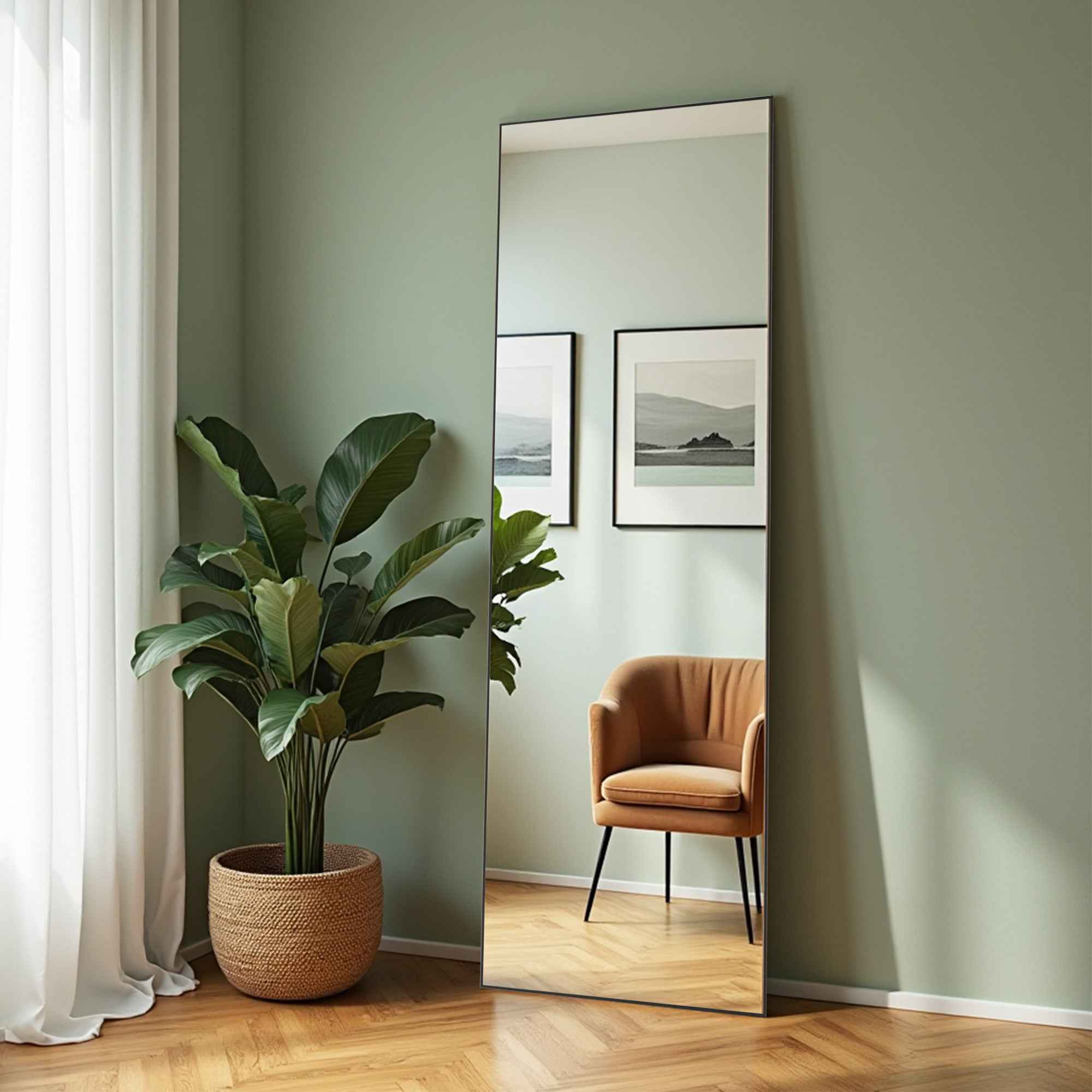 Black Aluminum Freestanding Ornate Framed Accent Mirror