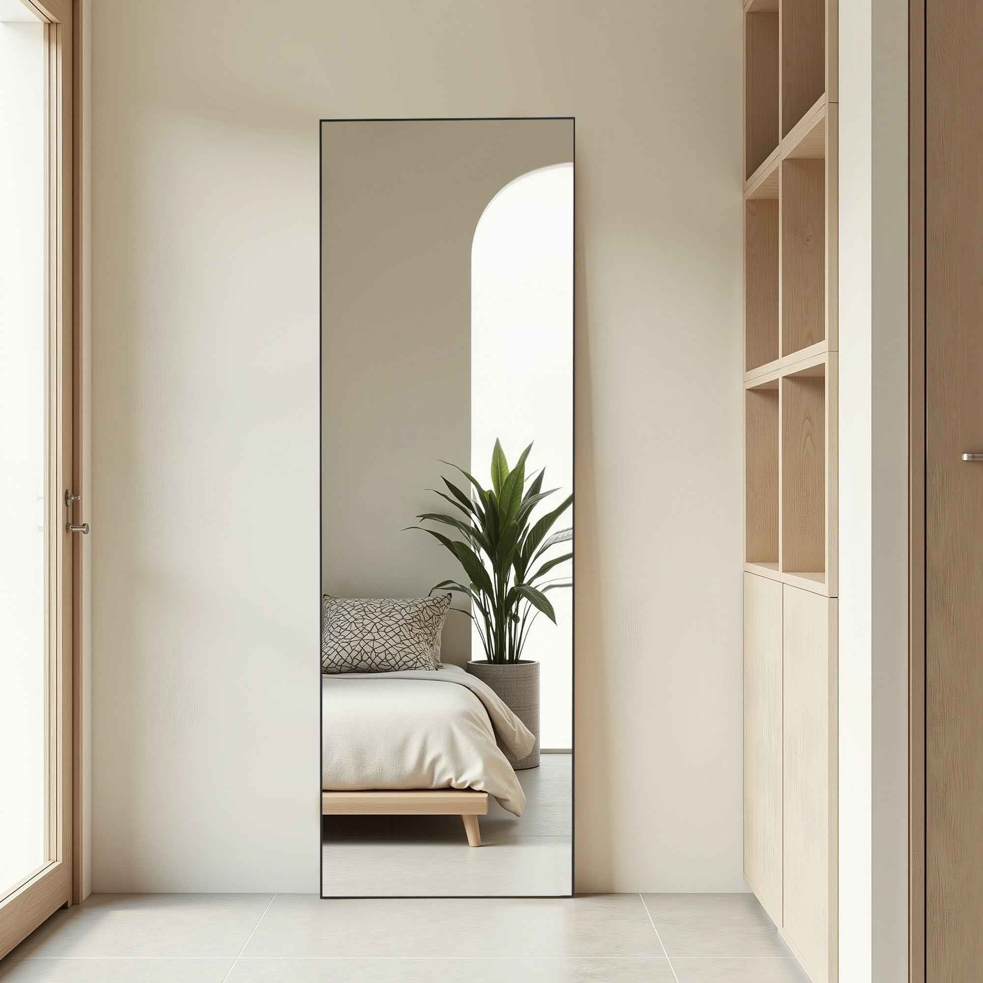 Black Aluminum Freestanding Ornate Framed Accent Mirror