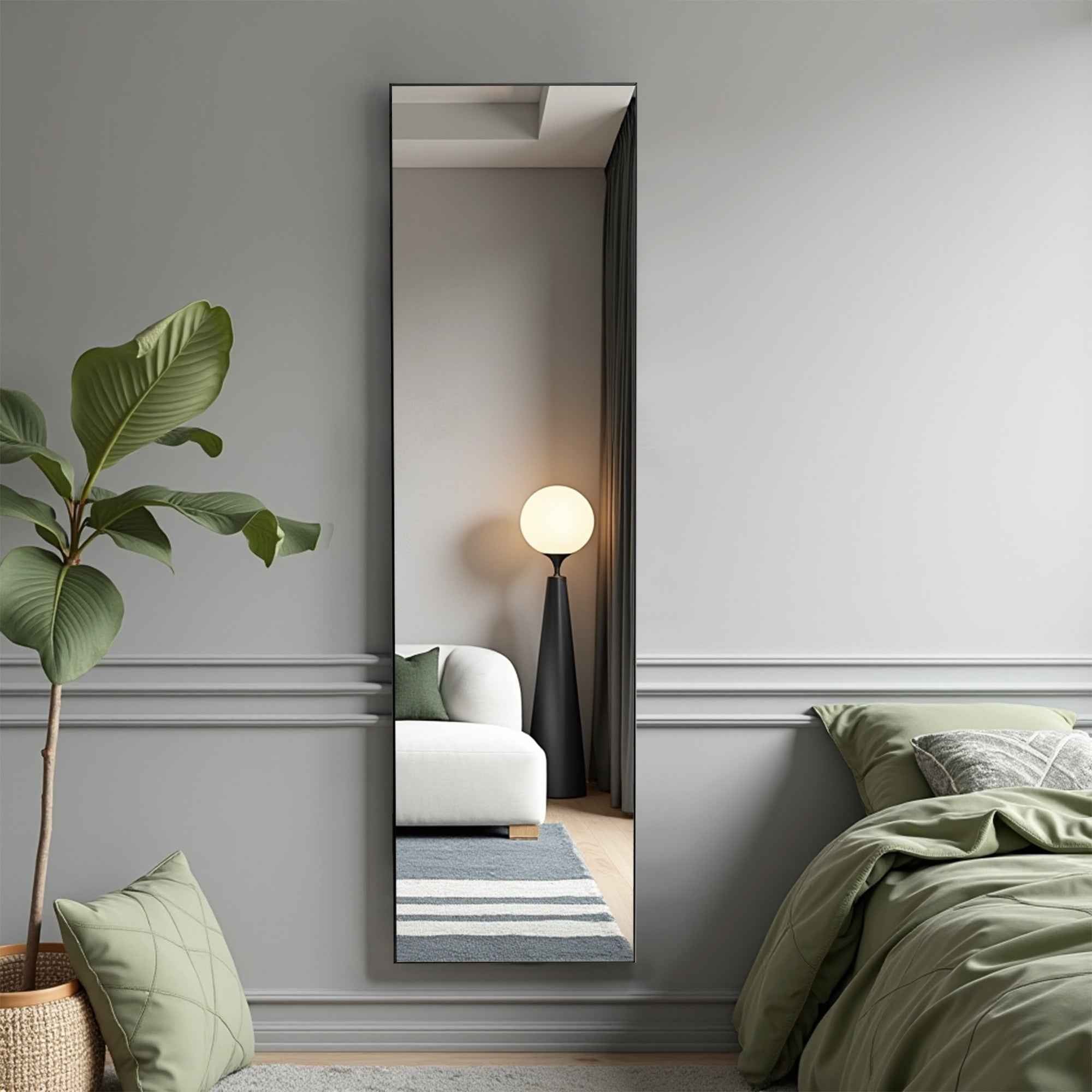 Black Aluminum Freestanding Ornate Framed Accent Mirror