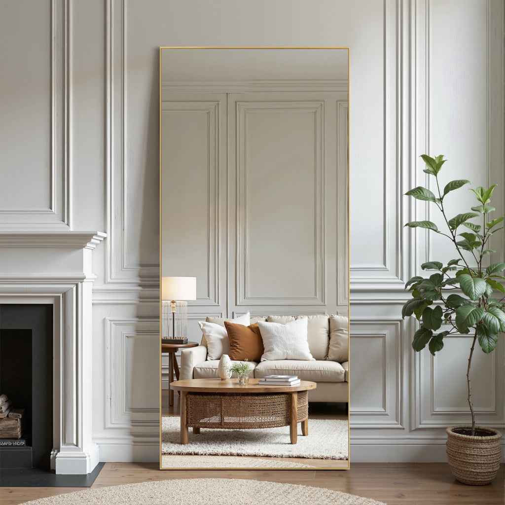 Gold Aluminum Freestanding Ornate Framed Accent Mirror