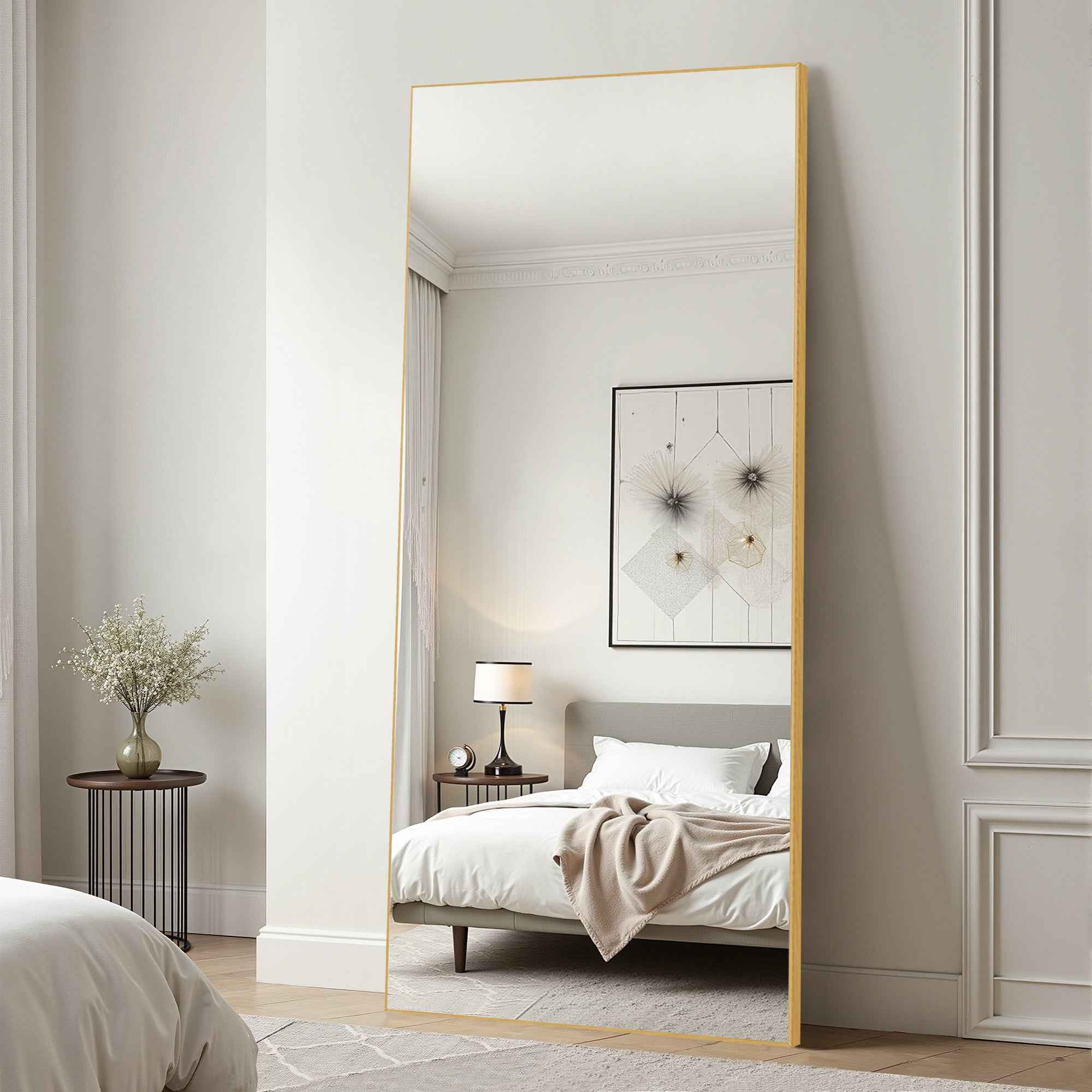 Gold Aluminum Freestanding Ornate Framed Accent Mirror