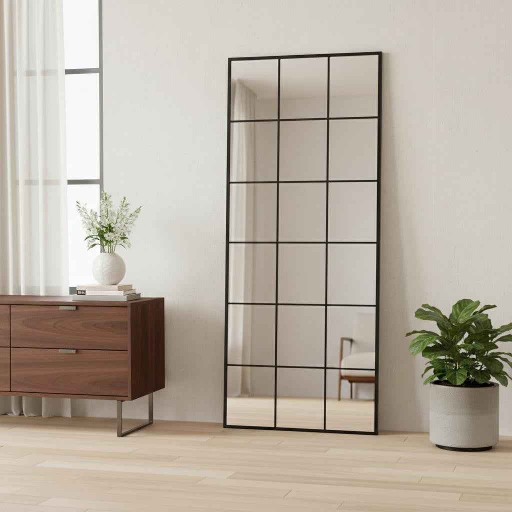 Black Aluminum Freestanding Ornate Framed Accent Mirror