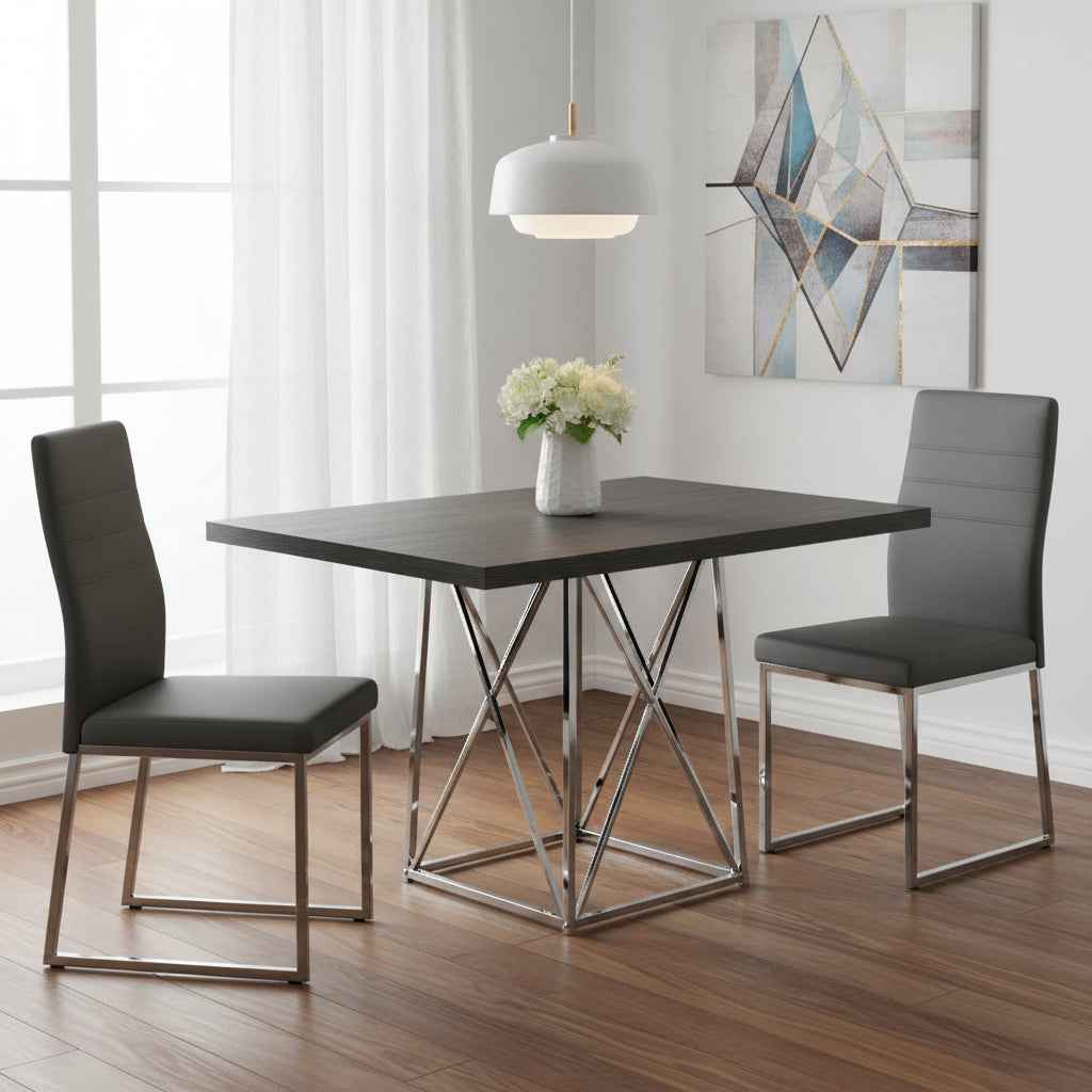 48" Taupe And Silver Metal Dining Table