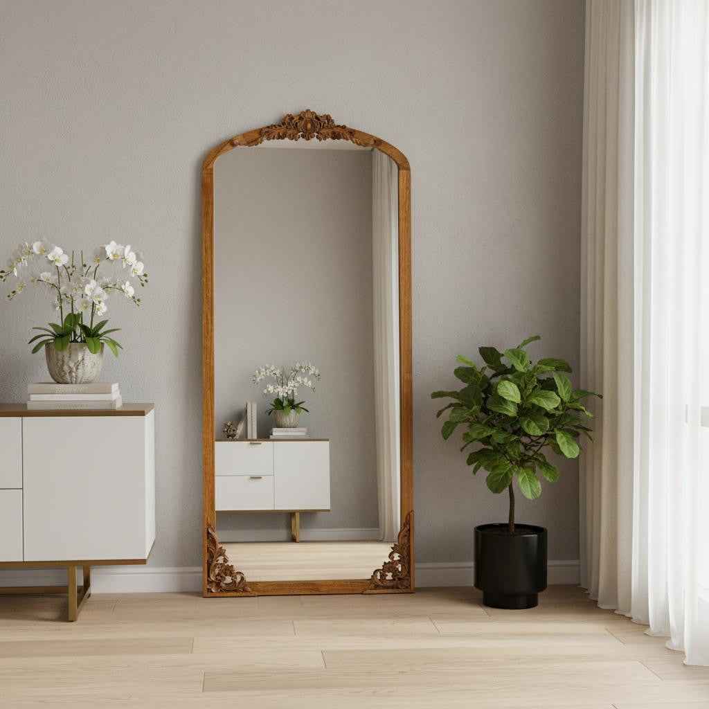 Gold Wood Arch Freestanding Ornate Framed Accent Mirror
