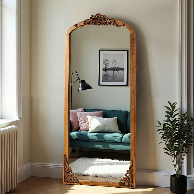 Gold Wood Arch Freestanding Ornate Framed Accent Mirror