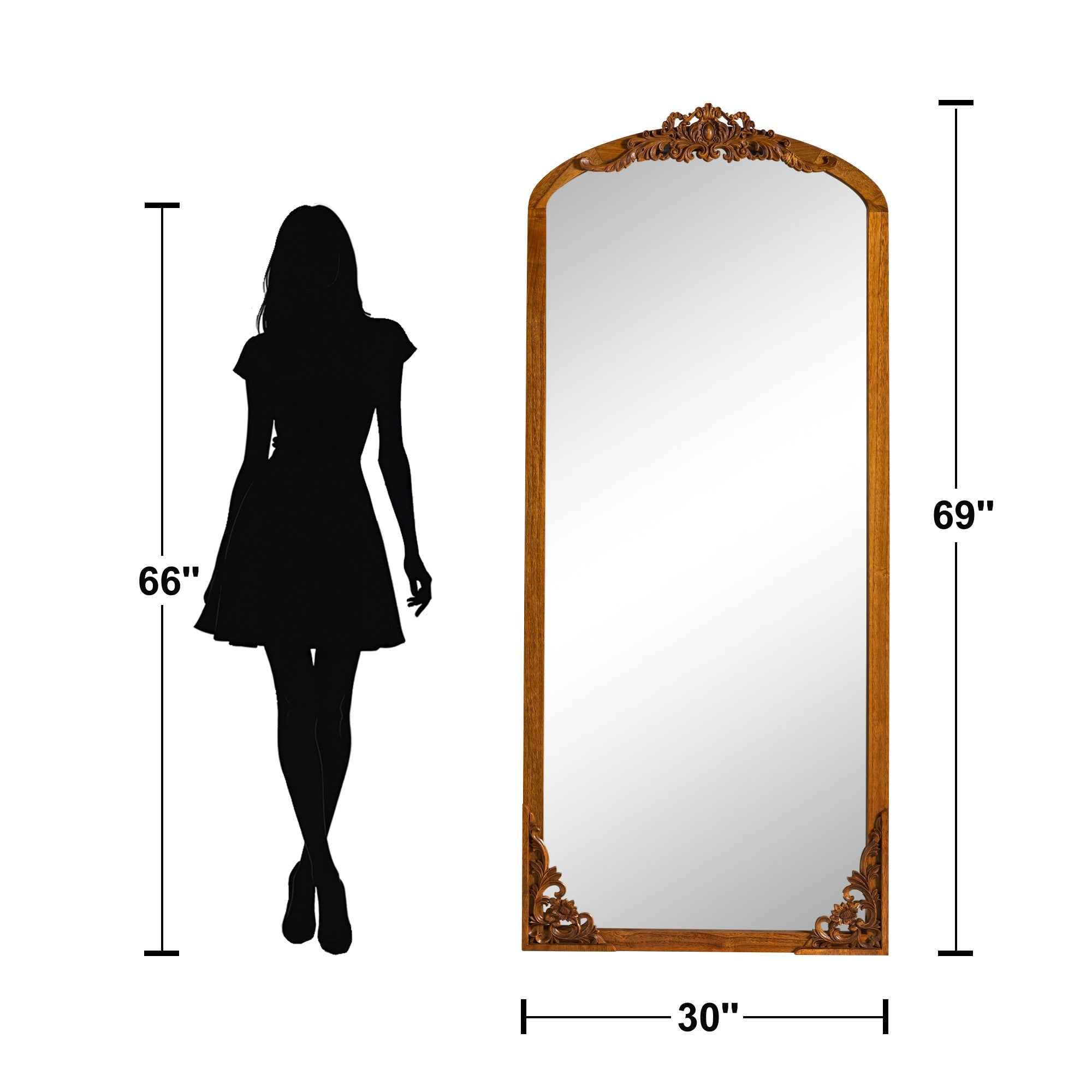 Gold Wood Arch Freestanding Ornate Framed Accent Mirror