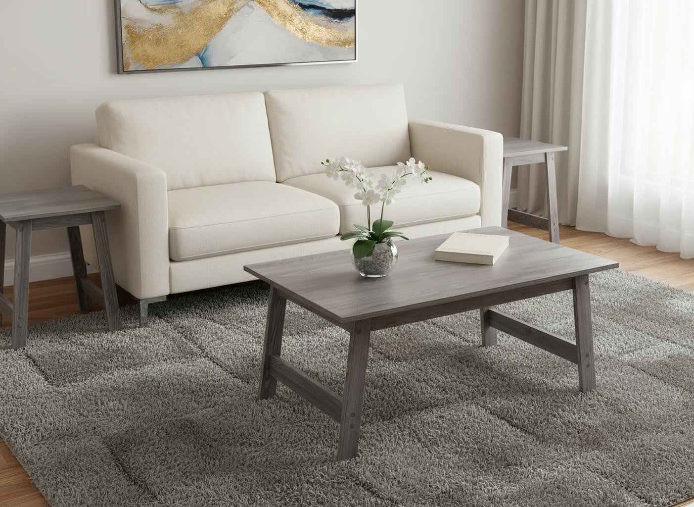 Set of Three 36" Gray Coffee Table