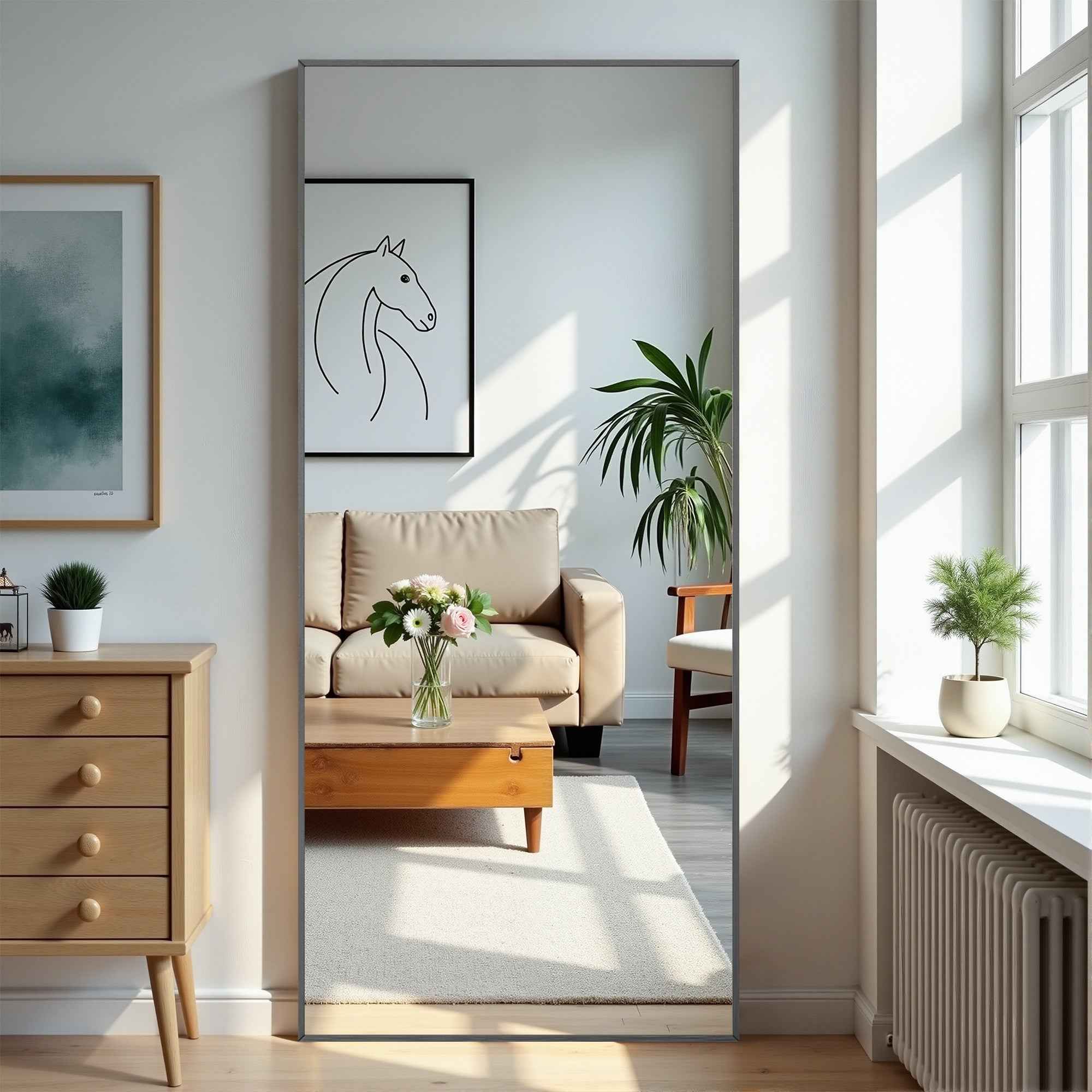 Black Aluminum Freestanding Ornate Framed Accent Mirror