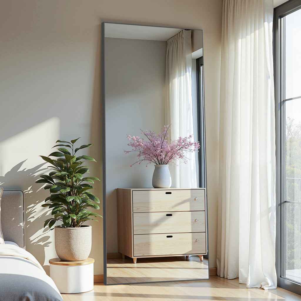 Black Aluminum Freestanding Ornate Framed Accent Mirror