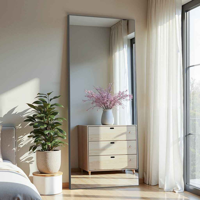 Black Aluminum Freestanding Ornate Framed Accent Mirror