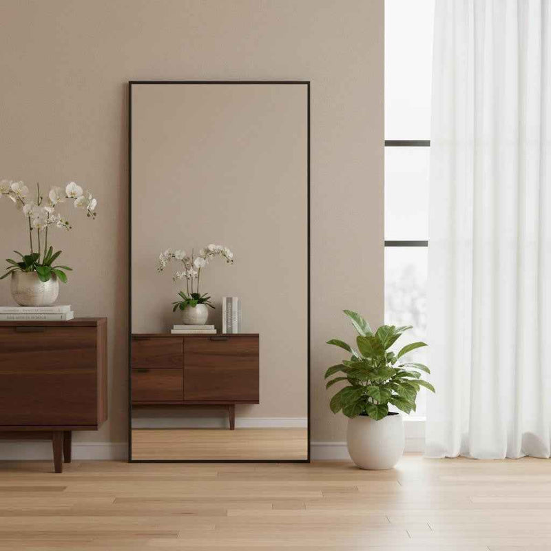 Black Aluminum Freestanding Ornate Framed Accent Mirror