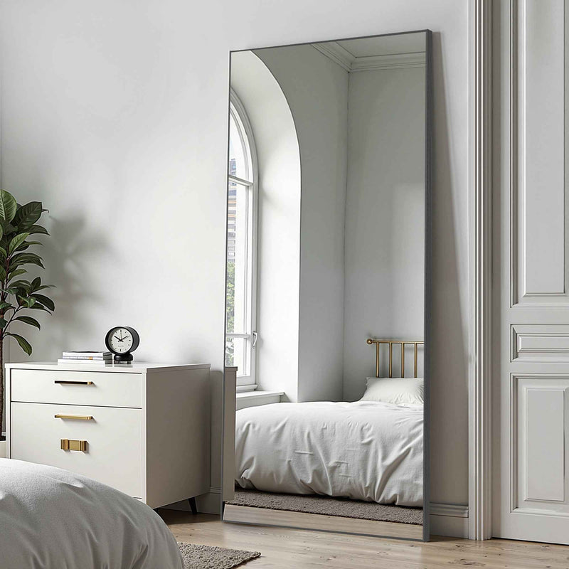 Black Aluminum Freestanding Ornate Framed Accent Mirror