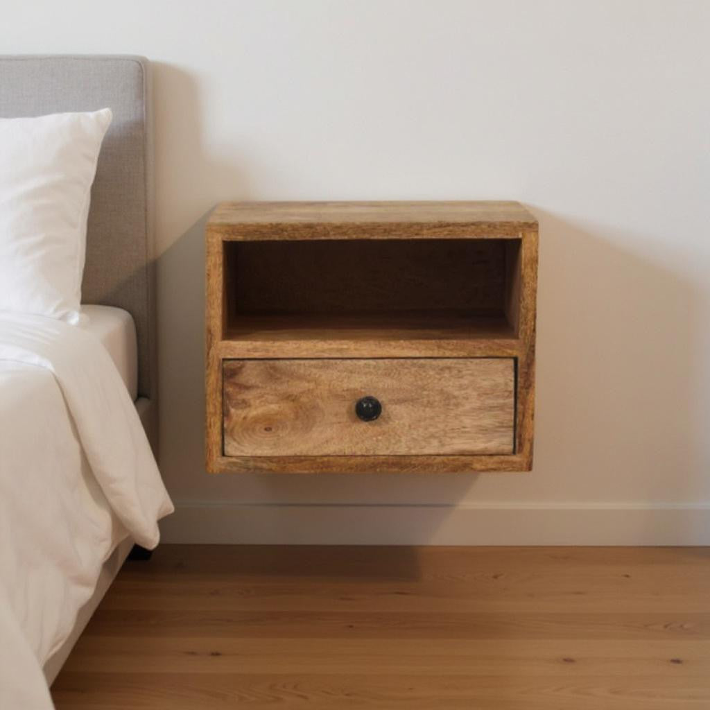 12" Brown Solid Wood One Drawer Floating Nightstand