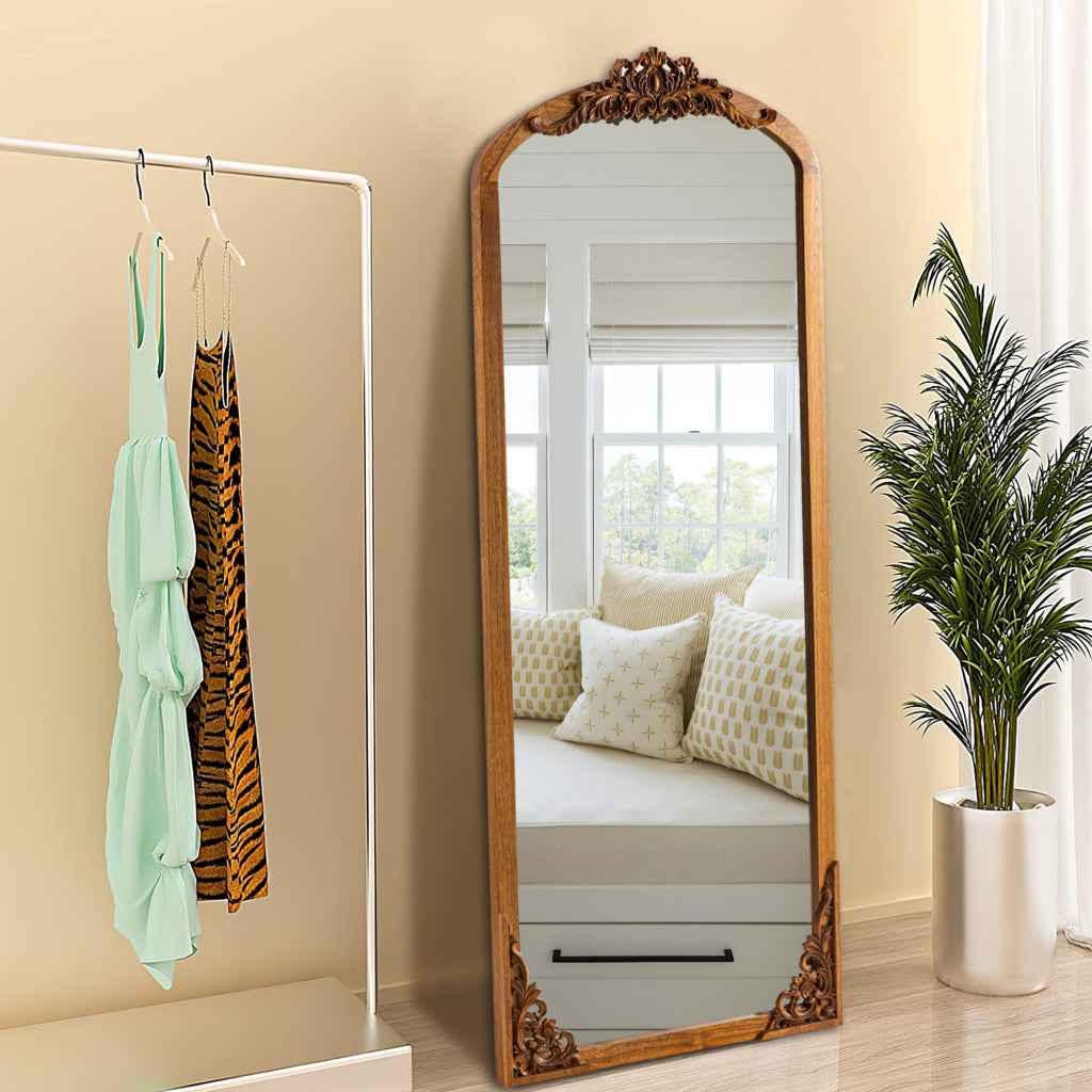 Gold Wood Arch Freestanding Ornate Framed Accent Mirror