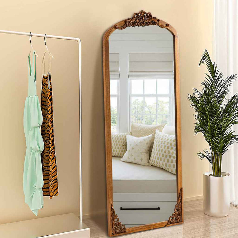 Gold Wood Arch Freestanding Ornate Framed Accent Mirror