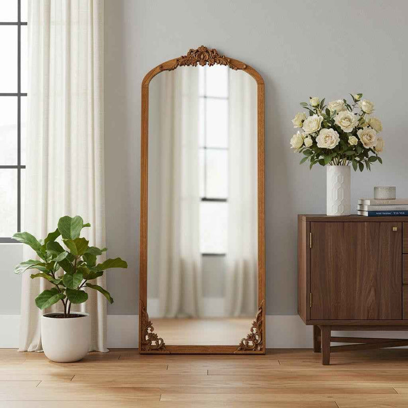 Gold Wood Arch Freestanding Ornate Framed Accent Mirror