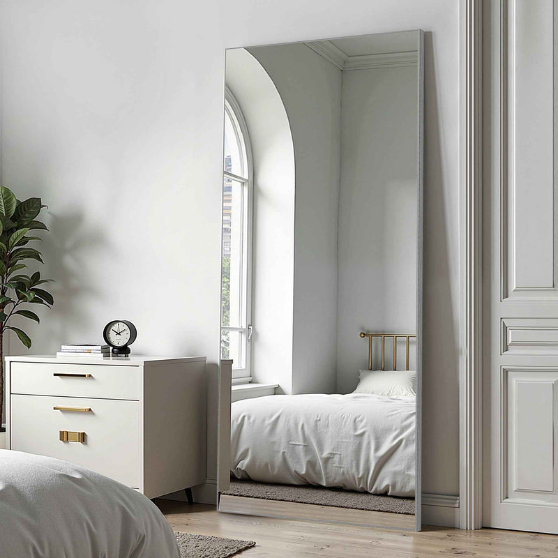 Silver Aluminum Freestanding Ornate Framed Accent Mirror