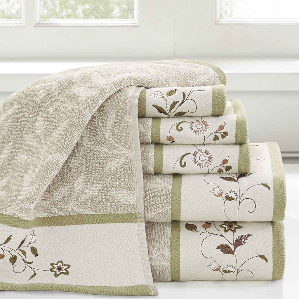 Set of Six Cream Cotton Jacquard Towel Set