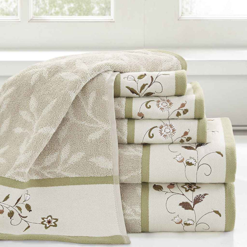Set of Six Cream Cotton Jacquard Towel Set