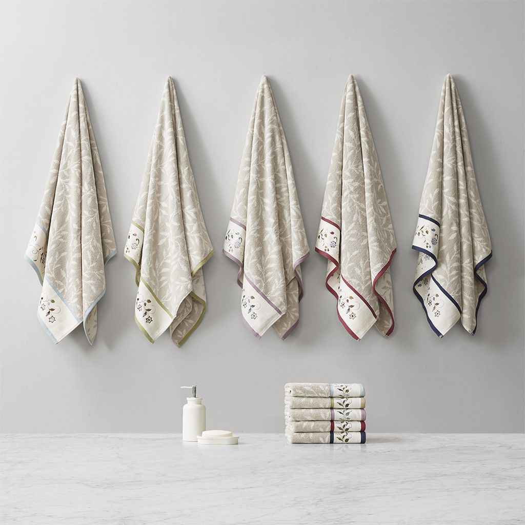 Set of Six Cream Cotton Jacquard Towel Set