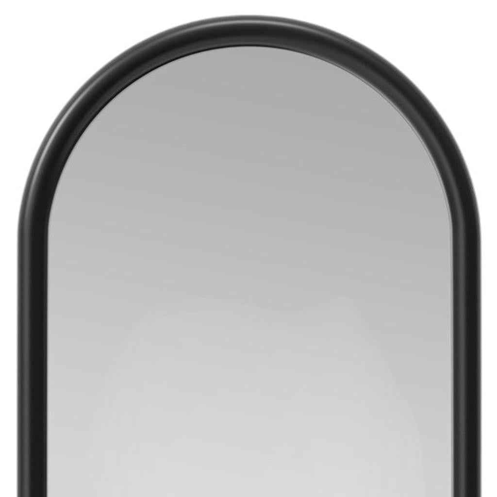 Black Wood Arch Freestanding Ornate Framed Accent Mirror