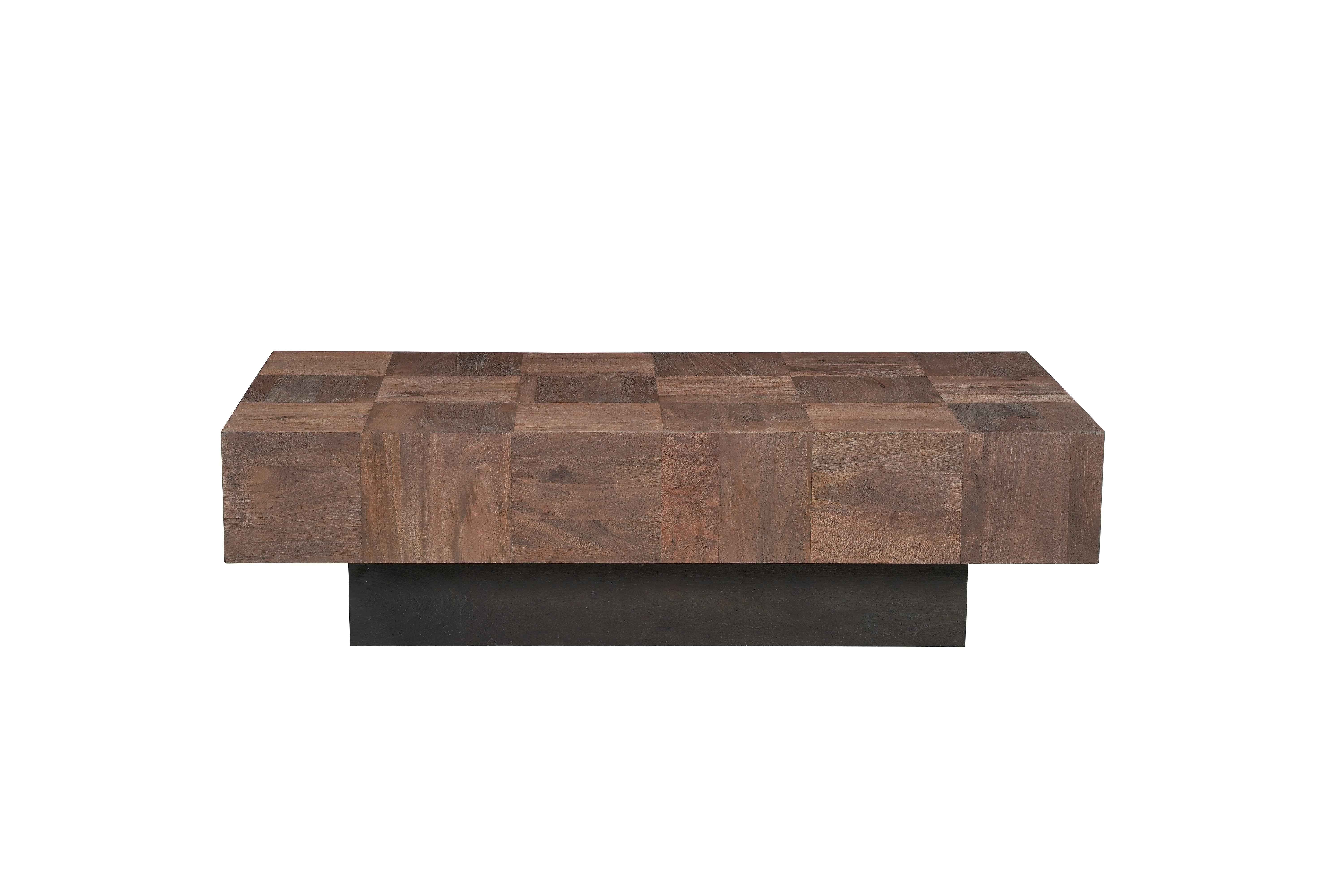 59" Dark Brown and Black Solid Wood Block Coffee Table