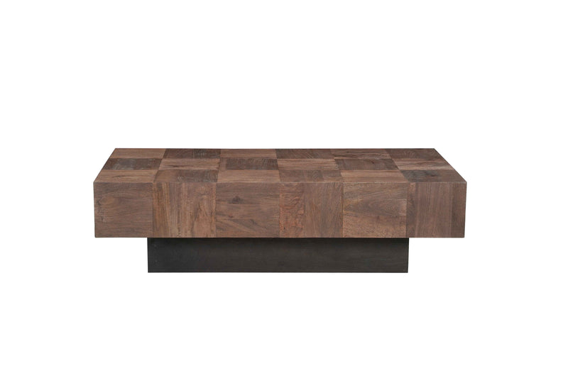 59" Dark Brown and Black Solid Wood Block Coffee Table
