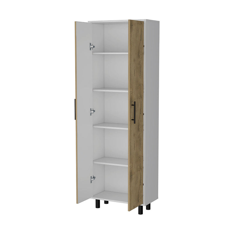 24" White and Light Brown Wood Accent Cabinet With Two Doors - Kitchen & Dining