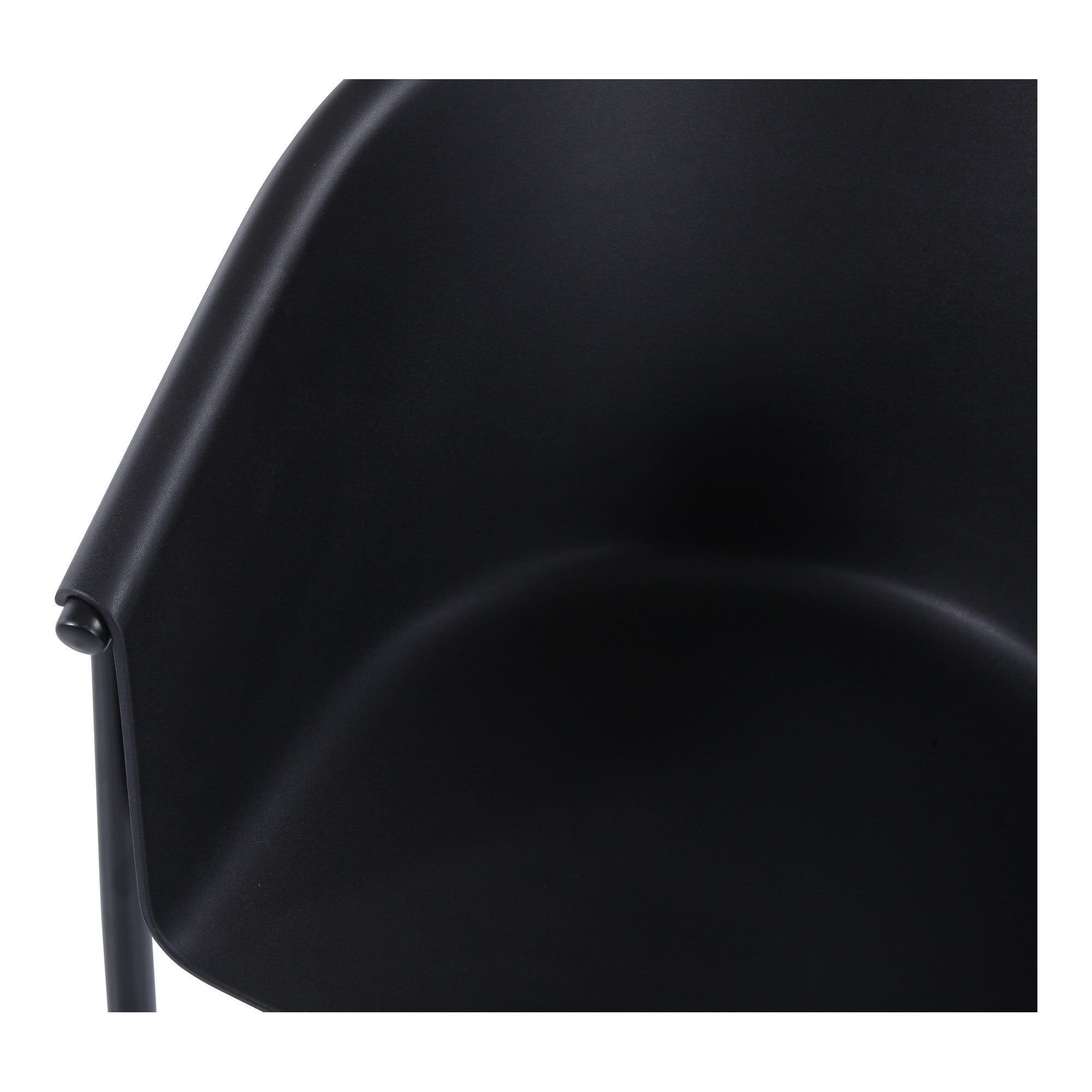 Black plastic chair seat and back shell with smooth curved surface