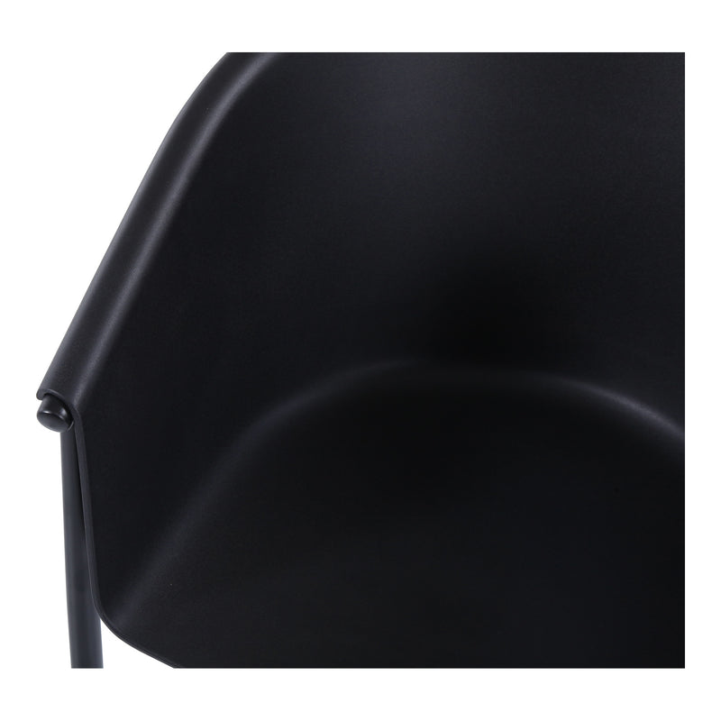 Black plastic chair seat and back shell with smooth curved surface