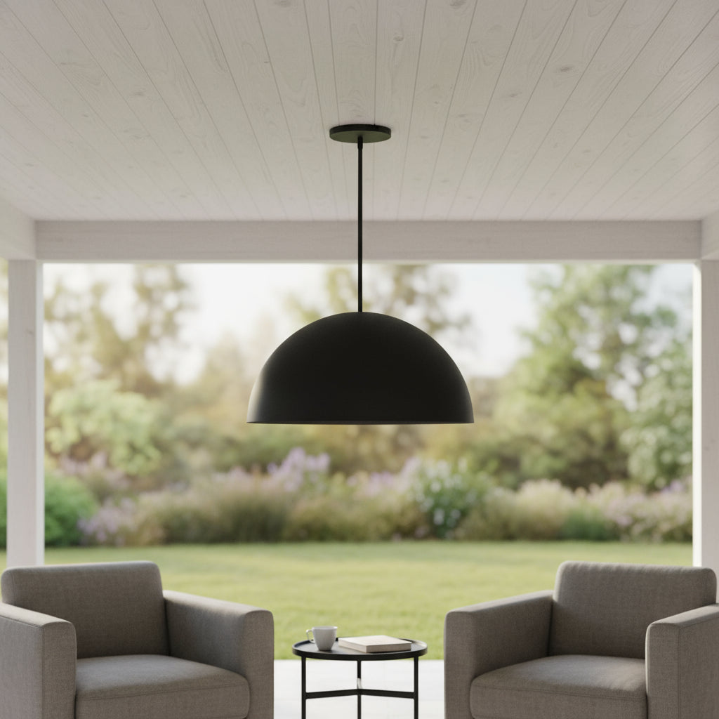 24" Black Aluminum Dome LED Dimmable Outdoor Pendent Hanging Light - Sports & Outdoor