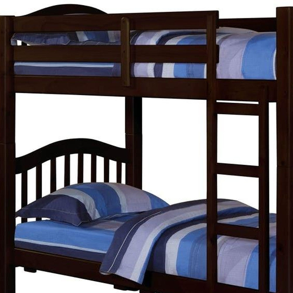 80" X 43" X 69" Espresso Pine Wood Twin Over Twin Bunk Bed - Bed & Bath