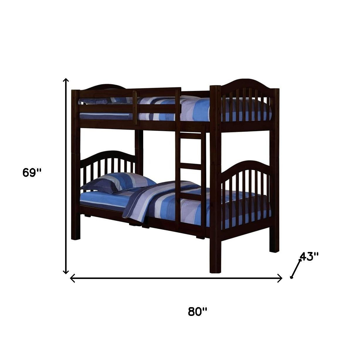 80" X 43" X 69" Espresso Pine Wood Twin Over Twin Bunk Bed - Bed & Bath