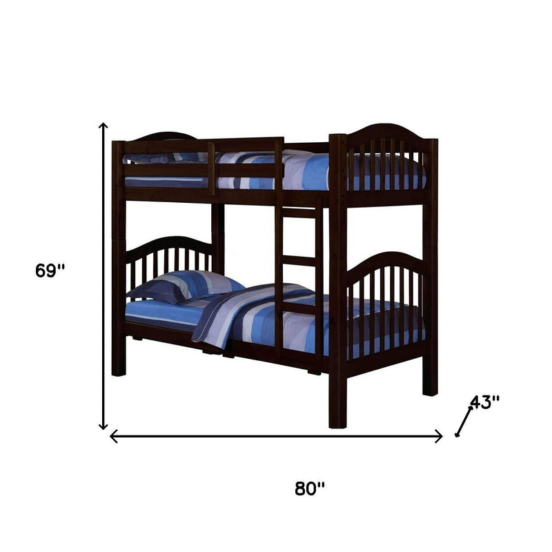 80" X 43" X 69" Espresso Pine Wood Twin Over Twin Bunk Bed - Bed & Bath