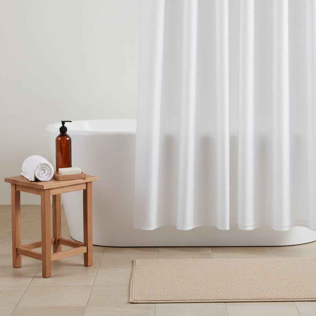 White Sheer and Grid Shower Curtain and Liner Set