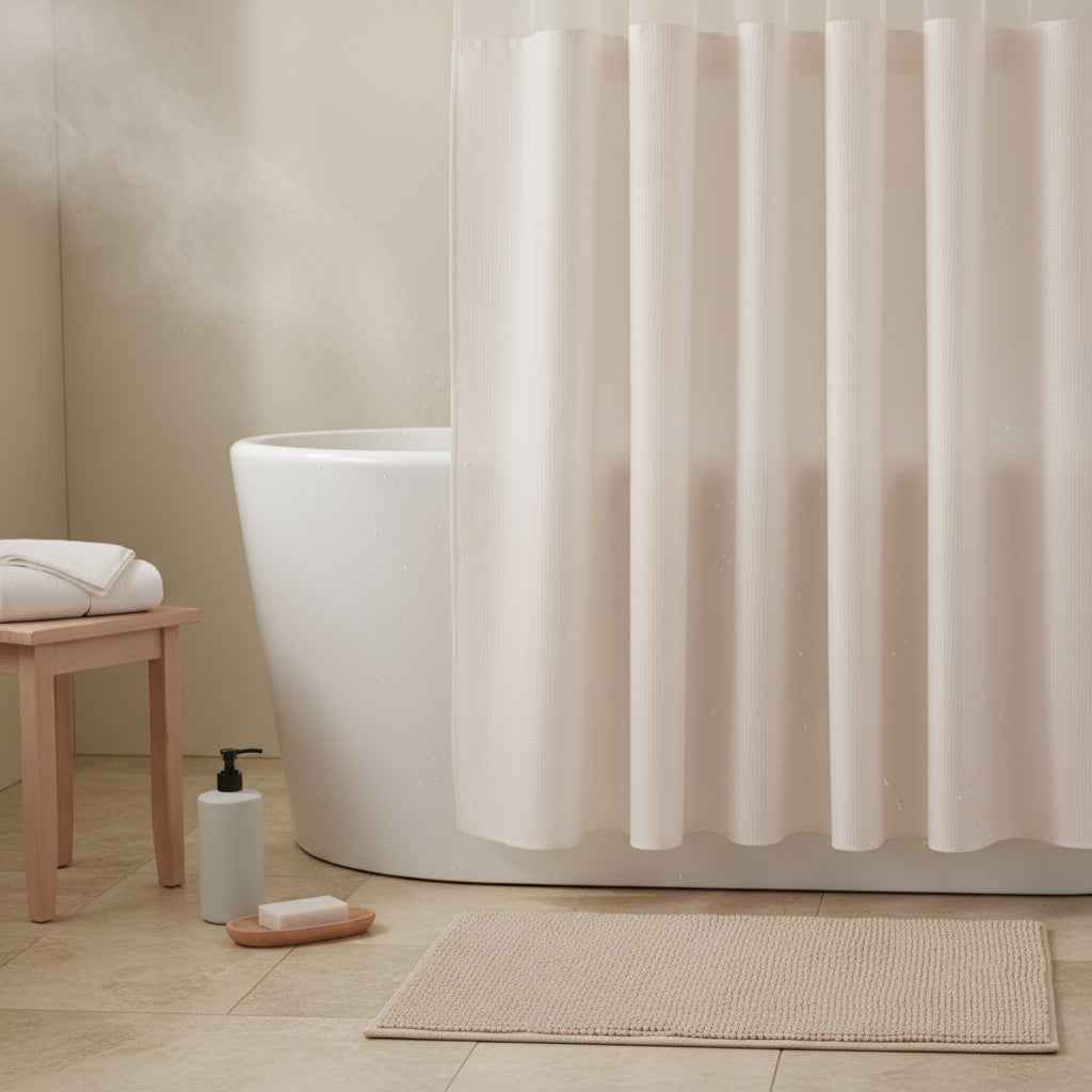 Blush Sheer and Grid Shower Curtain and Liner Set