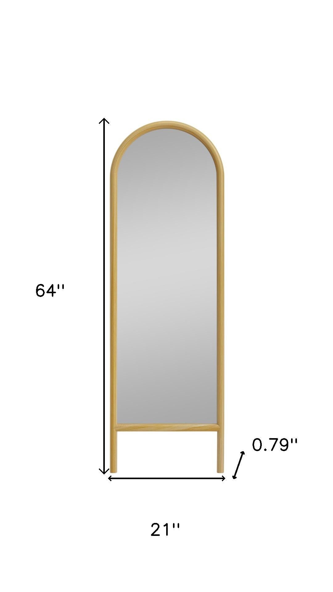 64" Natural Solid Wood Arch Leaning Framed Full Length Mirror - Bed & Bath