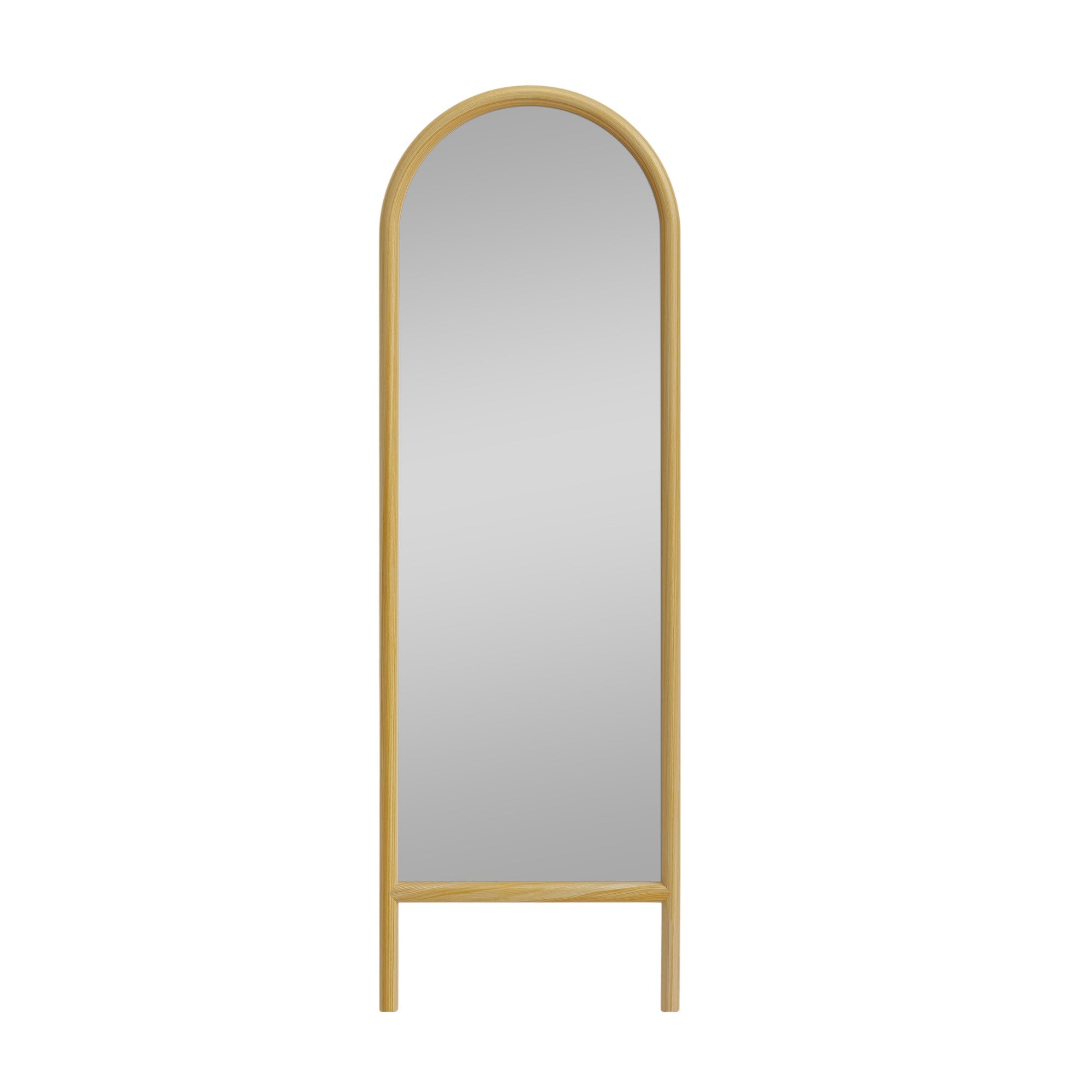 64" Natural Solid Wood Arch Leaning Framed Full Length Mirror - Bed & Bath