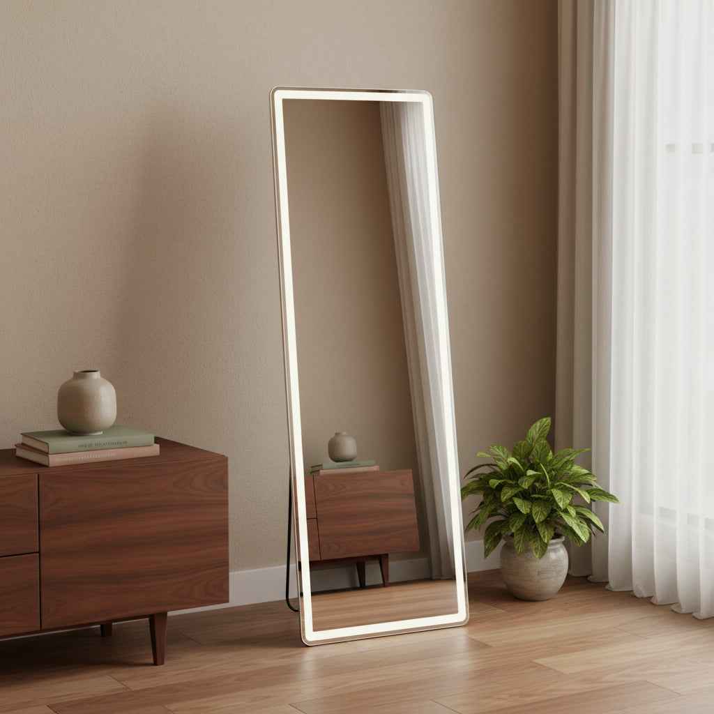 64" Clear Lighted Freestanding and Wall Mount Frameless Full Length Mirror