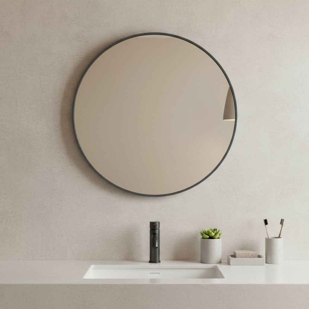 20" Black Metal Round Framed Bathroom Vanity Mirror