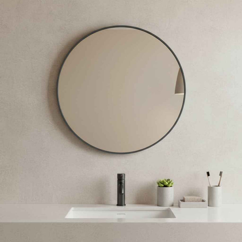 20" Black Metal Round Framed Bathroom Vanity Mirror